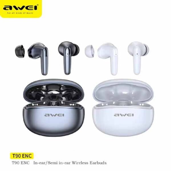 Awei T90 2 in 1 ENC Wireless Bluetooth Earbuds With Mic Noise Reduction Headphones